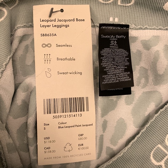 NWT Sweaty Betty Leopard Jacquard Base Layer Leggings in Blue Leopard Pa… - Picture 9 of 9